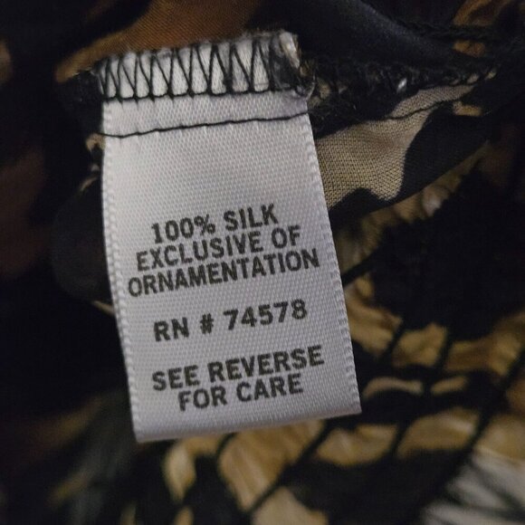 Cache Silk Animal Print Beaded Smocked Detail Balloon Sleeve Beaded Tie Size M - Picture 8 of 8